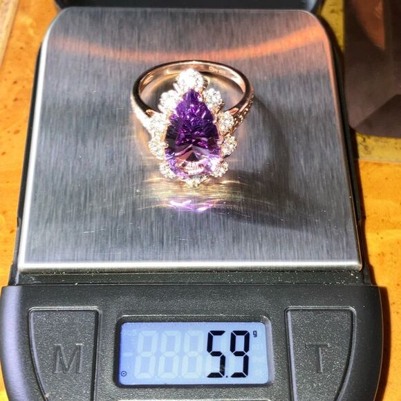 Natural Rose de France Amethyst Sterling Silver Cocktail Ring Size 10.5 - Picture 9 of 9